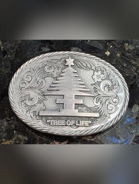 VTG Blue Bayou Brass Tree of Life Belt Buckle Brass/Pewter